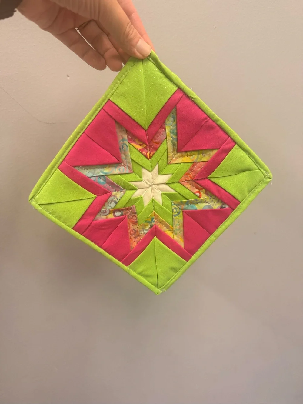 Handmade Green & Pink Star Holiday Pot Holders